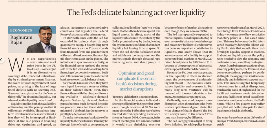 Scanned letter: The Fed’s delicate balancing act over liquidity